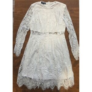 Eilly Bazar White Lace Long Sleeve Dress Floral Bridal Cocktail Wedding L